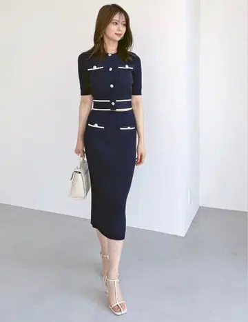 스나이델 메탈 버튼 니트 셋업 snidel