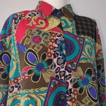 레어 Grimoire 빈티지 올 패턴 셔츠 화려한 80s 레트로 버블