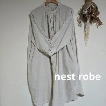 nest robe 린넨 개더 셔츠 원피스 내추럴