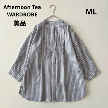 새상품급 애프터눈 티 옷장 밴드 카라 핀턱 스트라이프 셔츠 ML