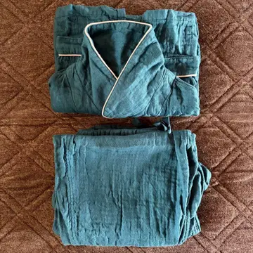 UCHINO 마쉬멜로우 거즈 파이핑 파자마 블루그린 남성용 M 사이즈