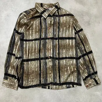 [극 럭셔리] 빈티지 시어 셔츠 골드 블랙 어깨 패드 80s 90s