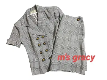 M'S GRACY 셋업 깅엄 체크 플레어 상하의 세트 반팔