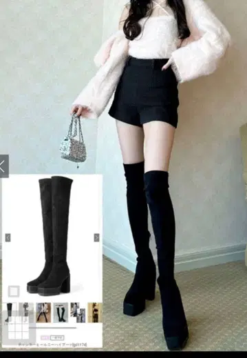 블랙 스웨이드풍 니하이 통굽 부츠 24cm