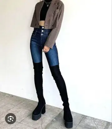 EMODA 블랙 스웨이드 니하이 부츠
