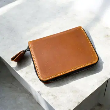 천연 가죽 남성용 컴팩트 지갑 2단 라운드 지퍼 동전 지갑 카멜