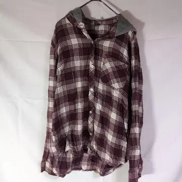 엠파이어 체크 무늬 후드 부착 긴팔 셔츠 L 와인 레드 면 스트릿