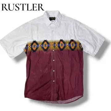 레어 RUSTLER by Wrangler 네이티브 무늬 웨스턴 셔츠 M
