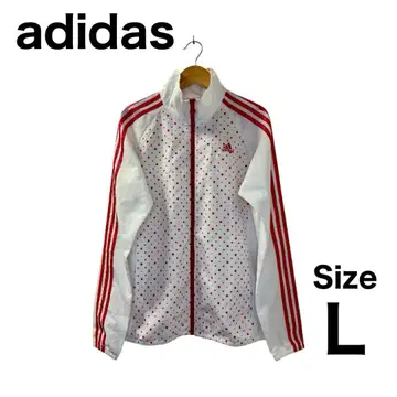 adidas 트랙 자켓 L 화이트 x 레드 도트 무늬 3 스트라이프