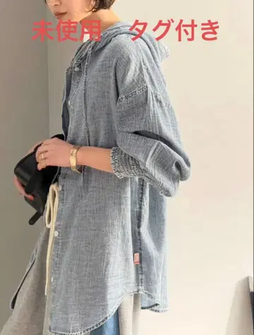 classical elf 후드 부착 소매 셔링 시어 셔츠 미사용 택 포함