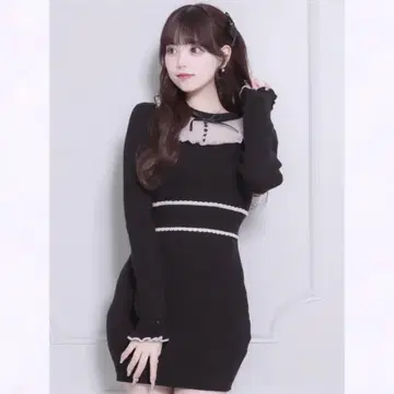 pium 튤 프릴 도리 니트 원피스