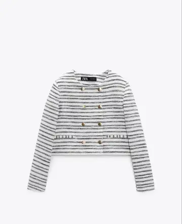 ZARA 스트라이프 골드 버튼 텍스처 가죽 자켓