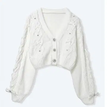 NOEMIE 비쥬 리본 레이스업 마쉬멜로우 가디건 화이트