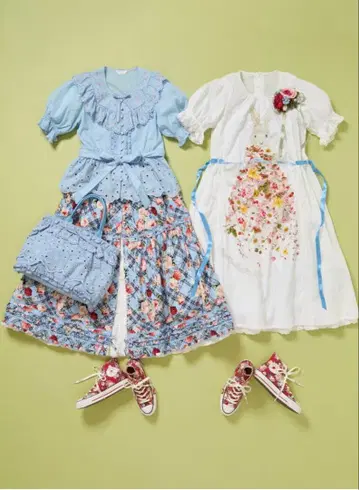 PINK HOUSE 플라워 체크 프린트 스커트 세트