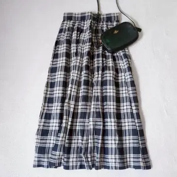 자지 체크 플레어 롱 스커트 린넨 블렌드 NEO 모리걸 S