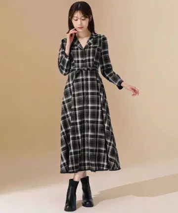 미츠매쉬 체크 무늬 셔츠 원피스 (긴팔)