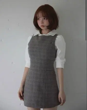 Evie 체크 블라우스 미니 드레스 앤마리