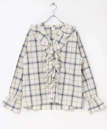 체크 프릴 블라우스