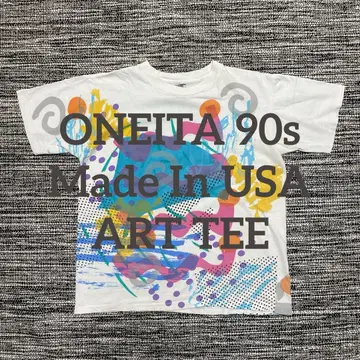 ONEITA 90s USA제 싱글 스티치 올 패턴 아트 T셔츠