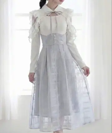 유메텐보 DearMyLoveRose 데콜테 오픈 시어 체크 원피스