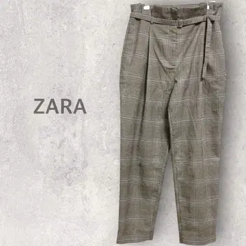[ 자라 베이직 ] 테이퍼드 팬츠 M 체크 무늬 벨트 포함 캐주얼