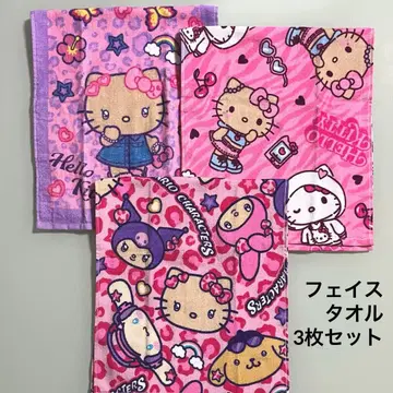 산리오 일광화상 키티 페이스 타월 3개 세트 키티 갸루