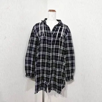 pur colore 긴팔 롱 체크 셔츠 블랙 계열 코튼 ( LL )