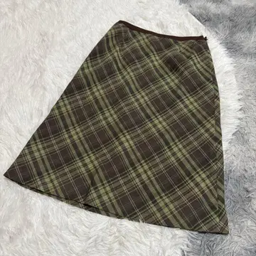 KEITH 일본제 A라인 스커트 체크 브라운 출퇴근 린넨 레이온 M