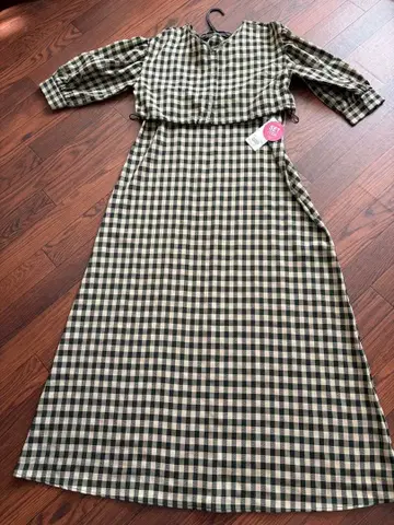 BEAMS 체크 무늬 롱 원피스 & 크롭 상의 세트