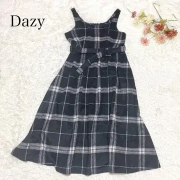 s2980 [데이지] 슬리브리스 롱 원피스 체크 무늬 벨트 포함