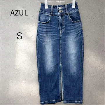 아즐 데님 타이트 스커트 [ S ] 하이웨스트 슬릿 입 롱 레그