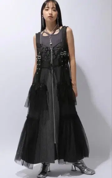 HARE 서스펜더 튤 벨트 스커트 블랙 모드 고딕
