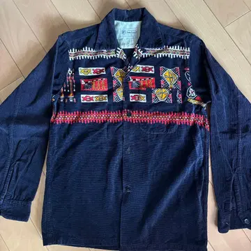 타운크래프트 TOWNCRAFT 코듀로이 셔츠 네이티브 무늬 블랙 S