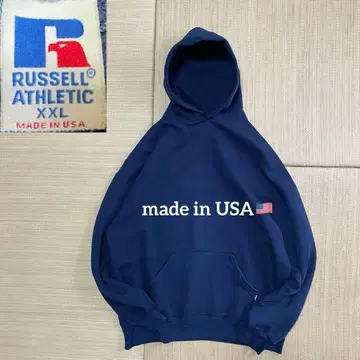 레어 90s USA제 러셀 애슬레틱 무지 후드티 네이비 XXL