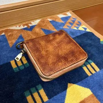 워시드 레더 [ 소가죽 ] 라운드 지퍼 이단 접이 남성용 천연 가죽 지갑