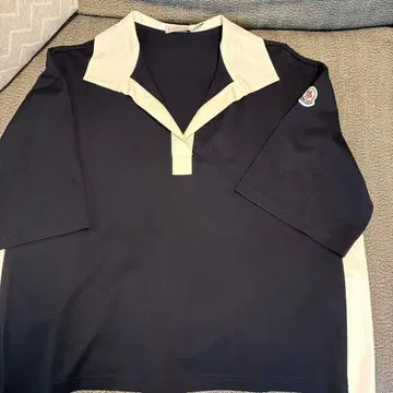 MONCLER 반팔 피케 셔츠 M 네이비/아이보리