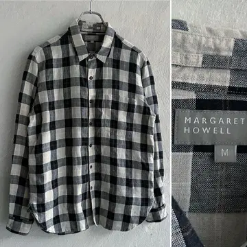 새상품급 MARGARET HOWELL 블록 체크 린넨 셔츠 MHL.