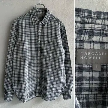 새상품급 MARGARET HOWELL 그레이 체크 린넨 셔츠 MHL.