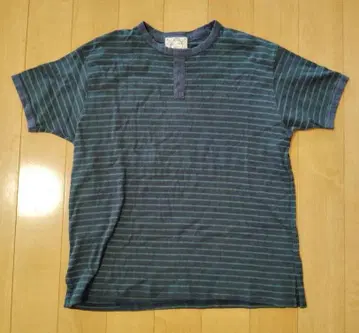 에비수 보더 T셔츠 38 M 네이비와 그린 새상품급 일본제