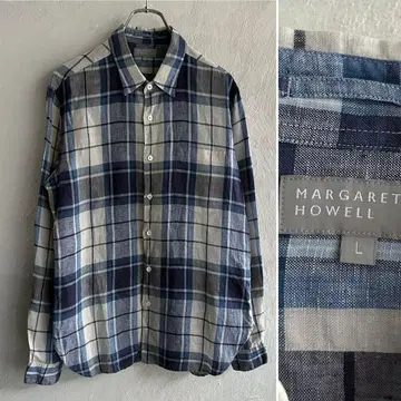 새상품급 MARGARET HOWELL 블루 체크 린넨 셔츠 MHL.
