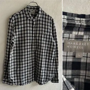 새상품급 MARGARET HOWELL 블랙 체크 린넨 셔츠 MHL.