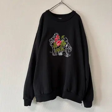 XLARGE 장미 자수 맨투맨 블랙 M 사이즈 로즈 사이드 지퍼 포함
