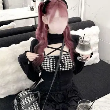 Honey mew 허니뮤우 하운드투스 체크 앙상블 니트탑