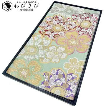 후쿠로 오비 화려한 꽃무늬 금은사 옅은 녹색 후리소데 O-4369