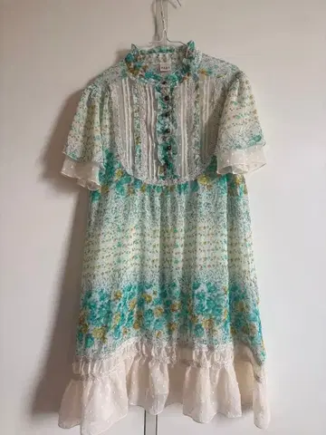 axes femme 모리걸 꽃무늬 프릴 레이스 튜닉 반팔 레이어드 도트