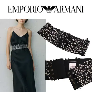 새상품급 엠포리오 아르마니 비쥬 장식 와이드 벨트 블랙