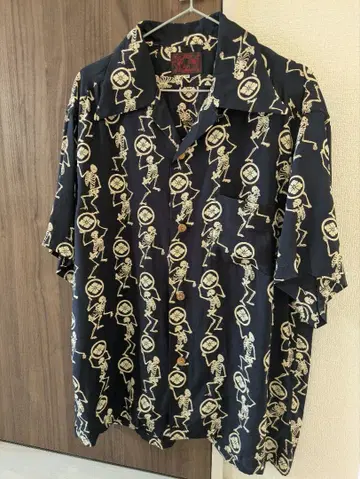 에비수 해골 디자인 하와이안 셔츠 사이즈 42 빈티지