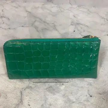 Lodues 그린 크로커다일풍 장지갑 골드 지퍼