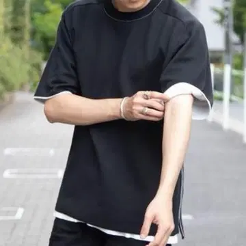 에스트네이션 더블 페이스 반팔 니트 블랙