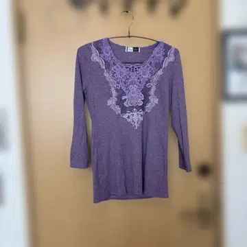 Ozz On 퍼플 라벤더 레이스 긴팔 상의